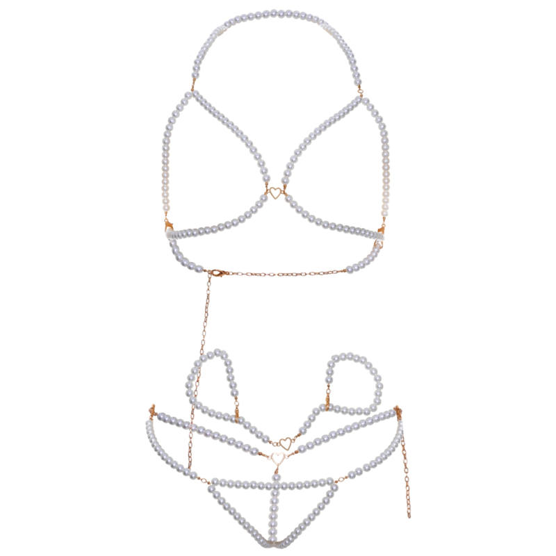 LEG AVENUE - BRA WRISTBANDS & PEARL THONG SET - 4