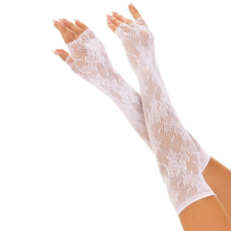 LEG AVENUE - FLORAL NETWORK FINGERLESS GLOVES WHITE - WHITE - 2