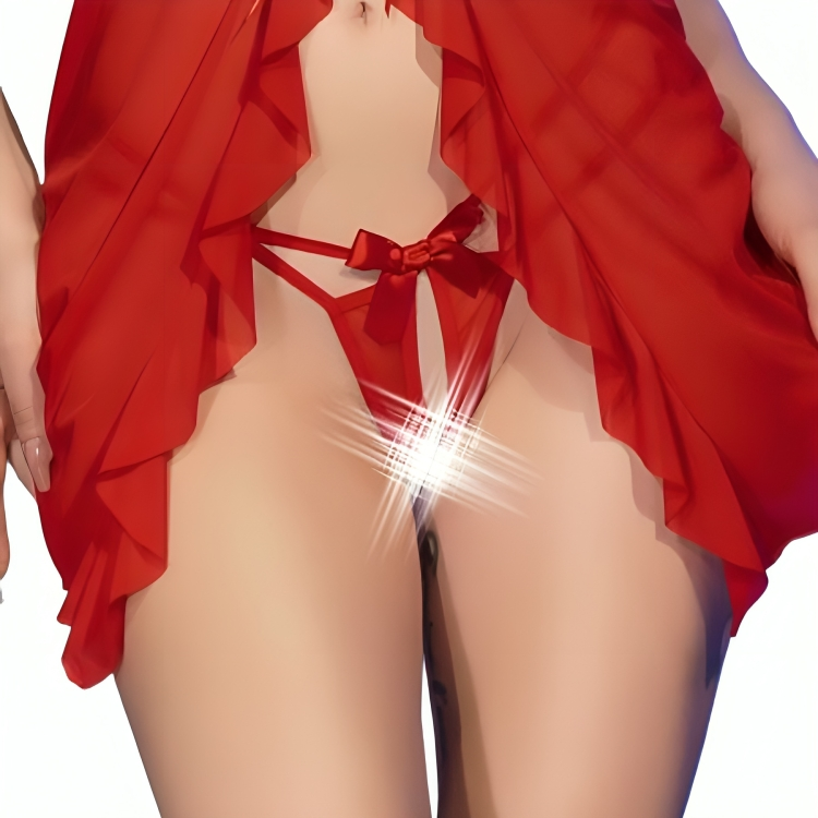 CHILIROSE - CR 4696 BABYDOLL & THONG CROTCHLESS RED L/XL - 3
