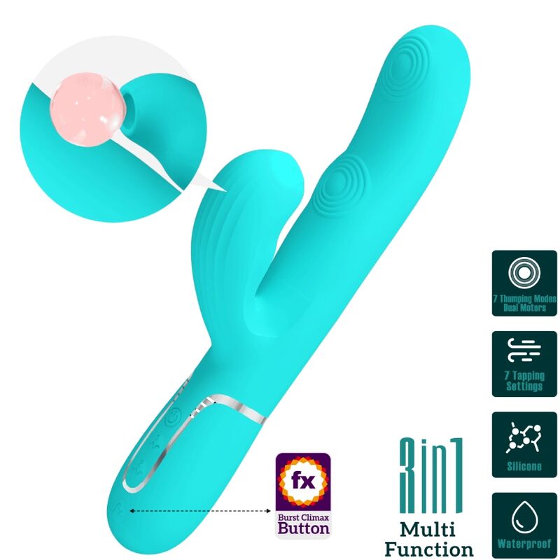 PRETTY LOVE - PERLITA VIBRATEUR POINT G MULTIFONCTION 3 EN 1 VERT AQUA