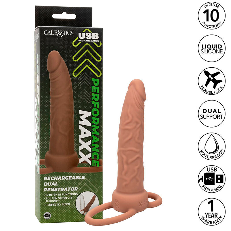 CALEXOTICS - PERFORMANCE MAXX RECHARGABLE DUAL PENETRATOR BROWN SKIN - 14