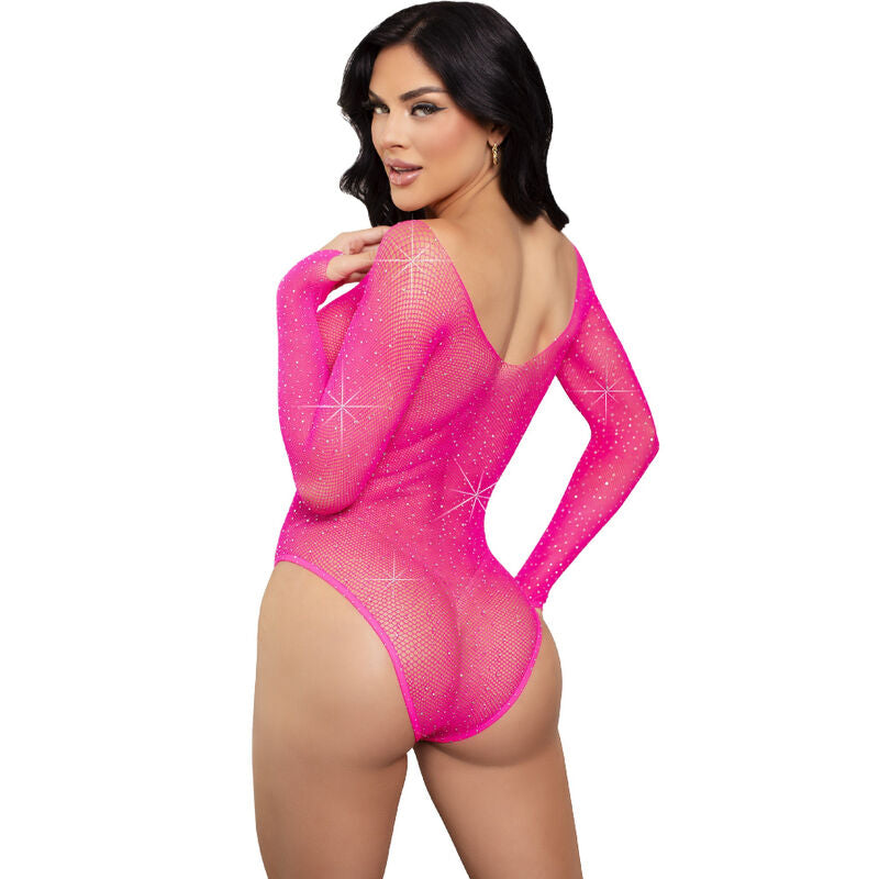 LEG AVENUE - FUCHSIA CRYSTALLIZED LONG-SLEEVE BODYSUIT