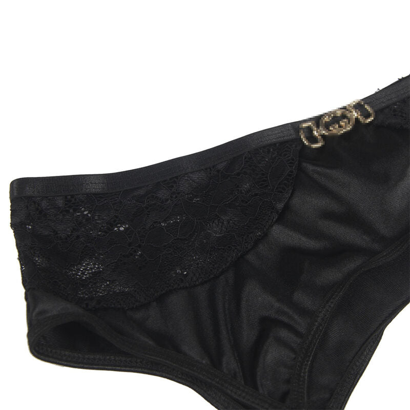 SUBBLIME - SET OF 3 PIECES BRA + THONG + LACE GARTER BLACK L/XL - S/M - 17