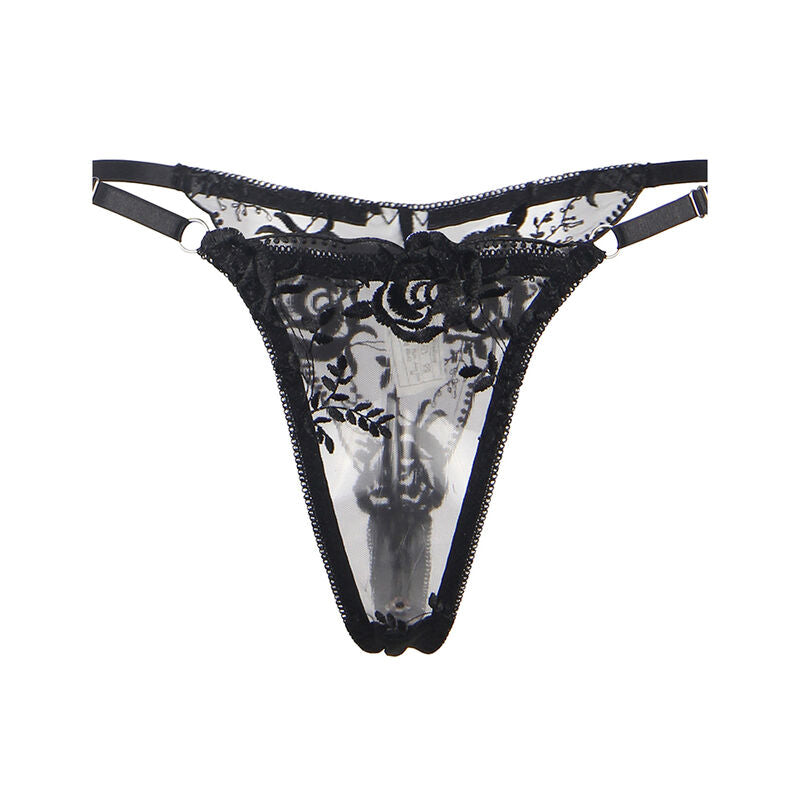SUBBLIME - SET OF 3 PIECES BRA + THONG + GARTER FLORAL PRINT BLACK L/XL - L/XL - 24