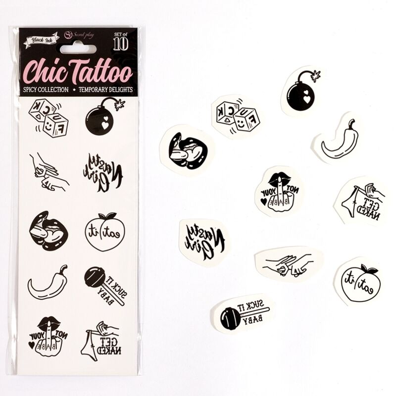 SECRET PLAY - SET OF 10 SPICY COLLECTION TEMPORARY TATTOOS - 1