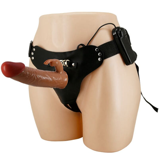 PRETTY LOVE - MARION HARNESS UNIVERSAL BRIEFS WITH VIBRATION DILDO 19 CM BROWN - 1