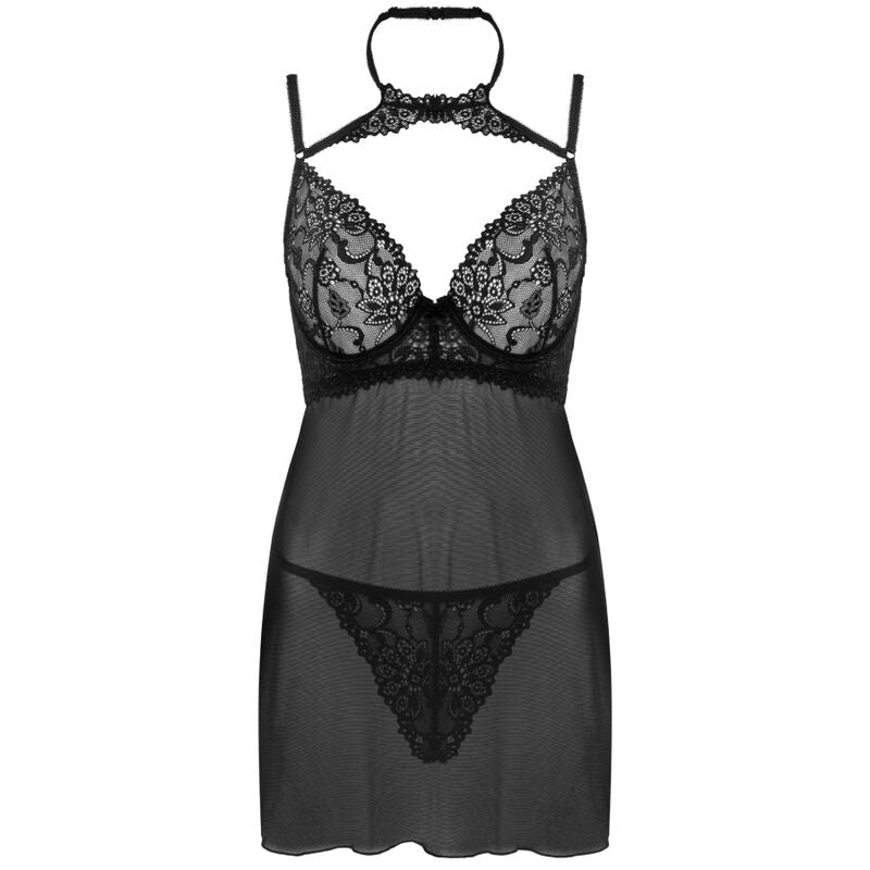 LIVCO CORSETTI FASHION - ENSEMBLE BINELLA BABYDOLL + TANGA NEGRO