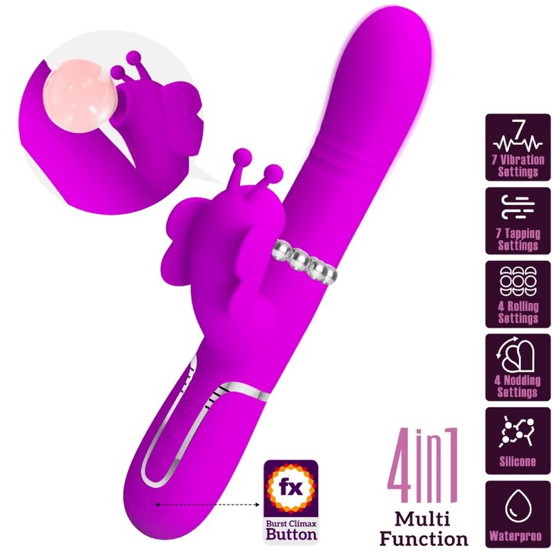 PRETTY LOVE - VIBRATEUR LAPIN MULTIFONCTION 4 EN 1 PAPILLON FUCHSIA