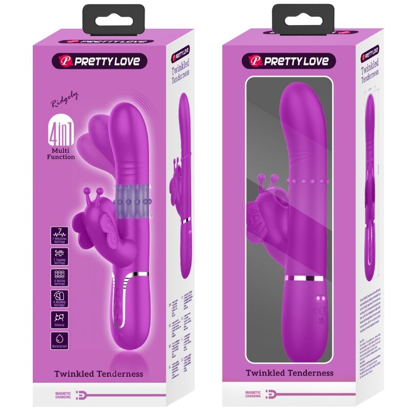 PRETTY LOVE - VIBRATEUR LAPIN MULTIFONCTION 4 EN 1 PAPILLON FUCHSIA