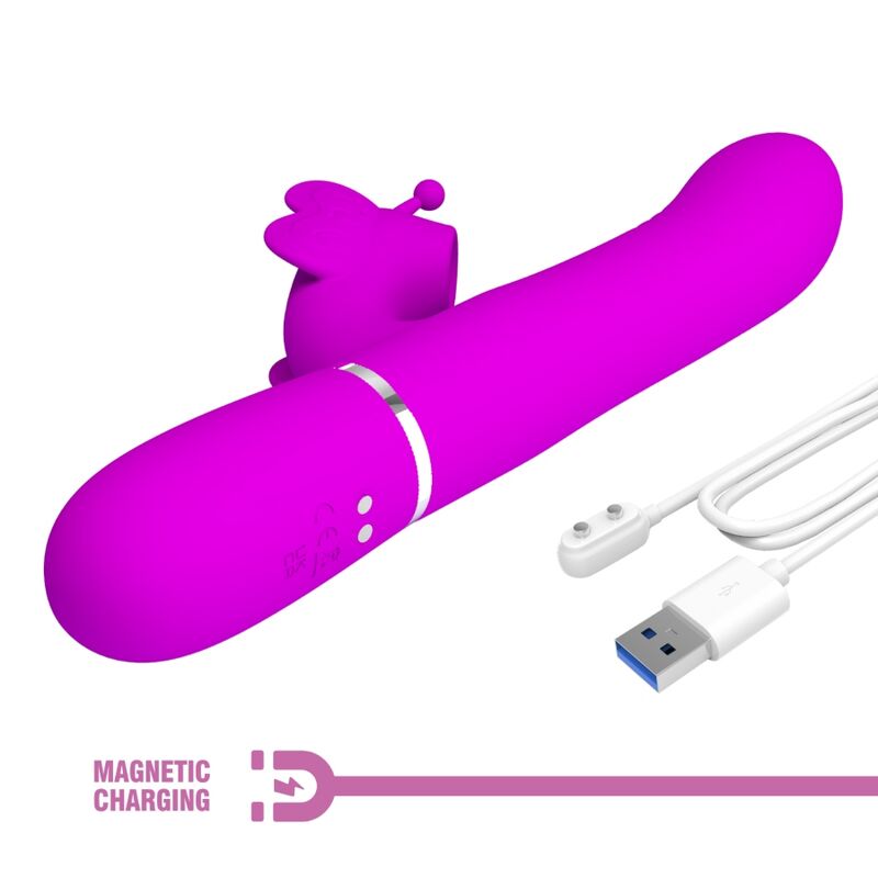 PRETTY LOVE - VIBRATEUR LAPIN MULTIFONCTION 4 EN 1 PAPILLON FUCHSIA