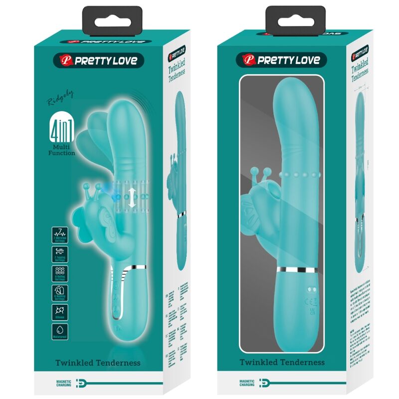 PRETTY LOVE - MULTIFUNCTION RABBIT VIBRATOR 4 IN 1 BUTTERFLY AQUA GREEN - 10
