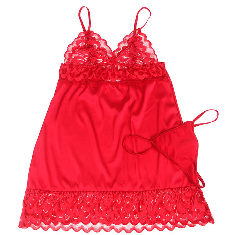 SUBBLIME - SATIN BABYDOLL WITH LACE RED L/XL - 4