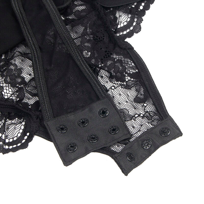 SUBBLIME - TEDDY WITH GARTER WITH LACE DETAIL AND STRIPS BLACK S/M - 14