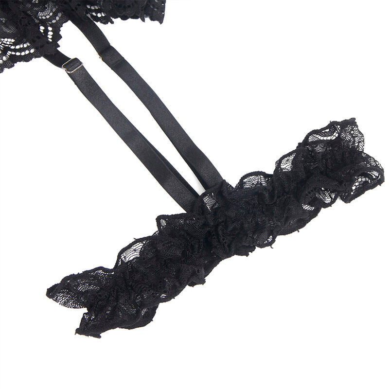SUBBLIME - TEDDY WITH GARTER WITH LACE DETAIL AND STRIPS BLACK S/M - 13