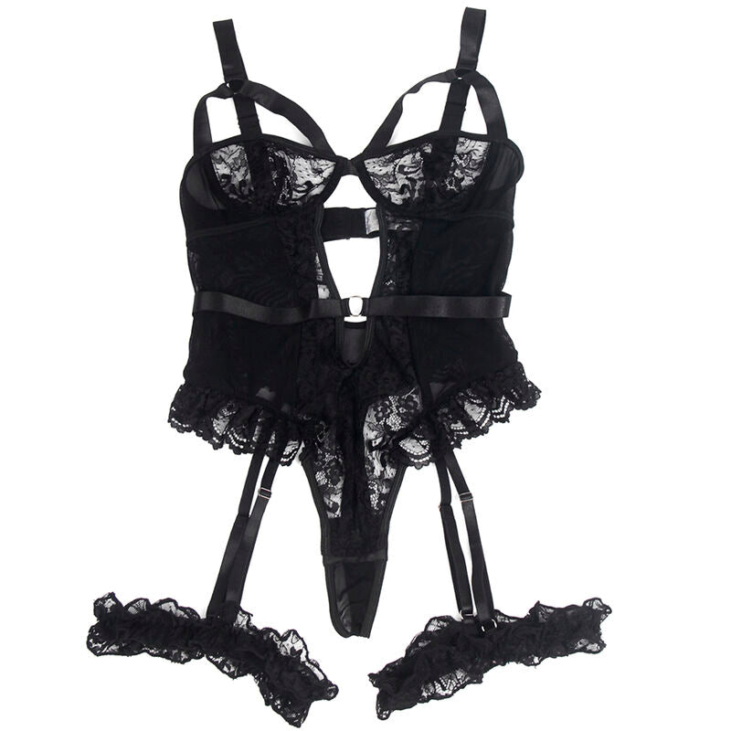 SUBBLIME - TEDDY WITH GARTER WITH LACE DETAIL AND STRIPS BLACK S/M - 8