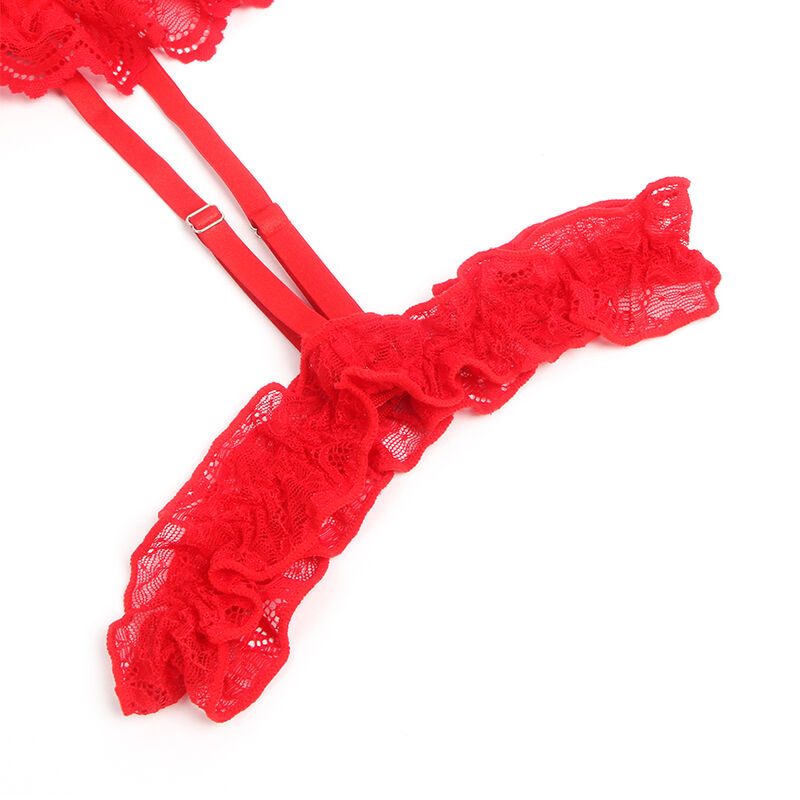 SUBBLIME - TEDDY WITH GARTER WITH LACE DETAIL AND STRIPS RED L/XL - S/M - 11