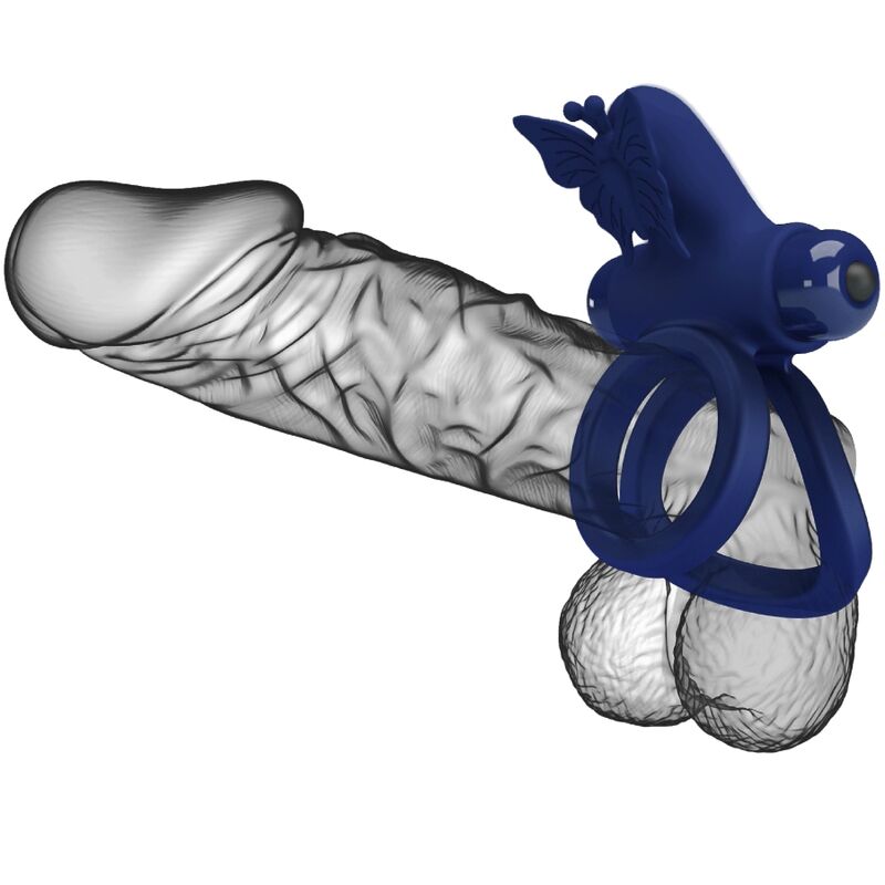 PRETTY LOVE - JAMELE DOUBLE RING WITH VIBRATION & BUTTERFLY STIMULATOR BLUE - 9