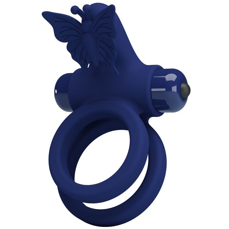 PRETTY LOVE - JAMELE DOUBLE RING WITH VIBRATION & BUTTERFLY STIMULATOR BLUE - 10