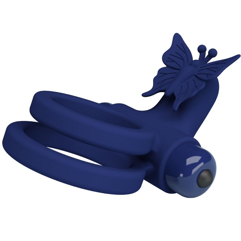 PRETTY LOVE - JAMELE DOUBLE RING WITH VIBRATION & BUTTERFLY STIMULATOR BLUE - 8