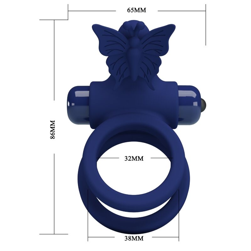 PRETTY LOVE - JAMELE DOUBLE RING WITH VIBRATION & BUTTERFLY STIMULATOR BLUE - 6
