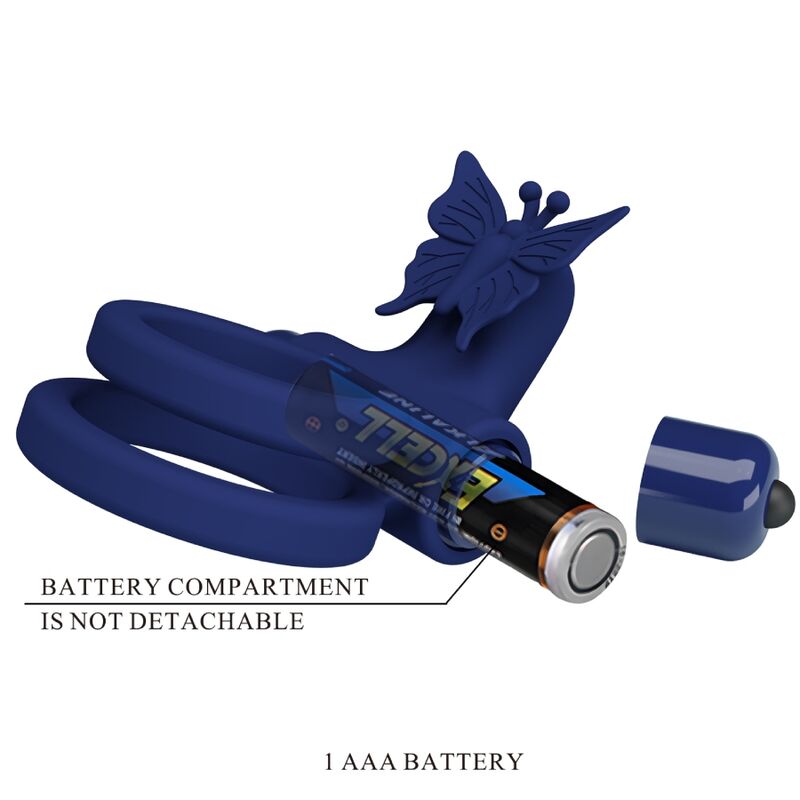 PRETTY LOVE - JAMELE DOUBLE RING WITH VIBRATION & BUTTERFLY STIMULATOR BLUE - 5