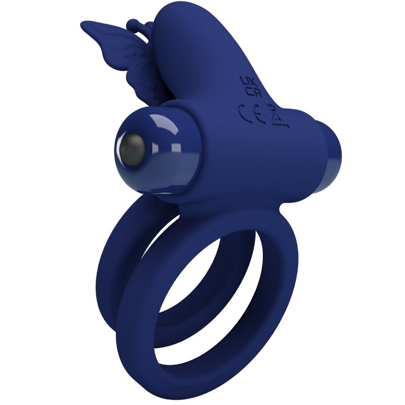 PRETTY LOVE - JAMELE DOUBLE ANNEAU AVEC VIBRATION ET STIMULATEUR PAPILLON BLEU