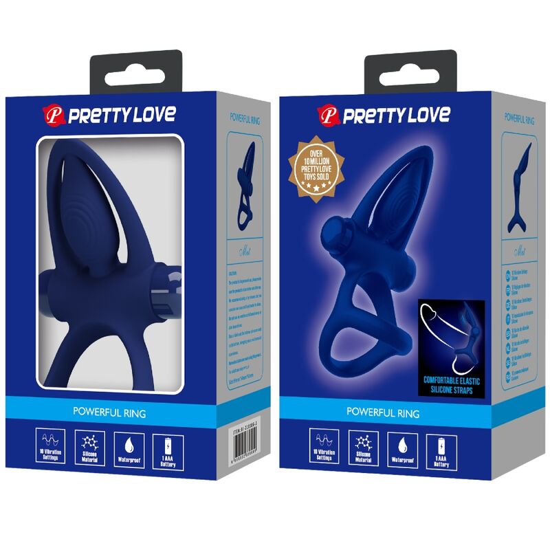 PRETTY LOVE - MAT DOUBLE RING WITH VIBRATION & STIMULATOR BLUE - 2