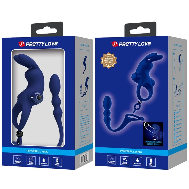 PRETTY LOVE - AYAD RABBIT VIBRATOR RING WITH PLUG BLUE - 1
