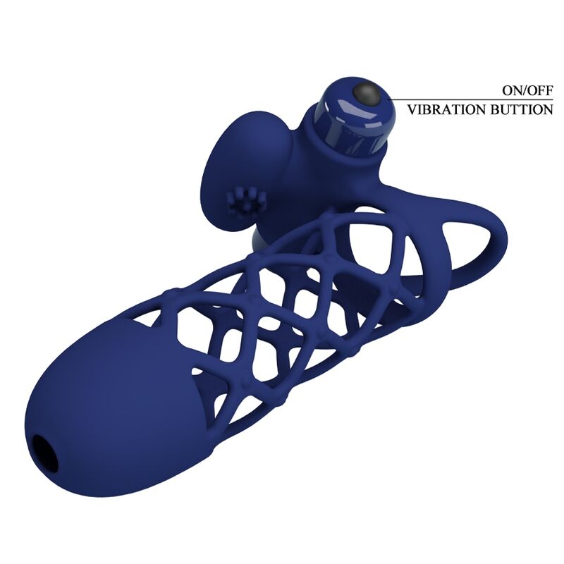 PRETTY LOVE - ANNEAU VIBRATEUR GIANN AVEC GAINE SILICONE BLEU