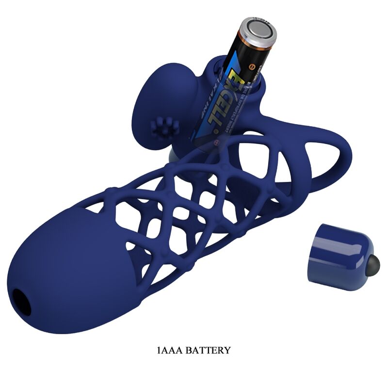 PRETTY LOVE - ANNEAU VIBRATEUR GIANN AVEC GAINE SILICONE BLEU