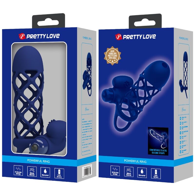 PRETTY LOVE - ANNEAU VIBRATEUR GIANN AVEC GAINE SILICONE BLEU