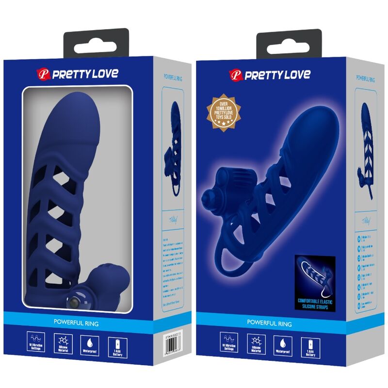 PRETTY LOVE - ANNEAU VIBRATEUR ALTAF AVEC GAINE SILICONE BLEU