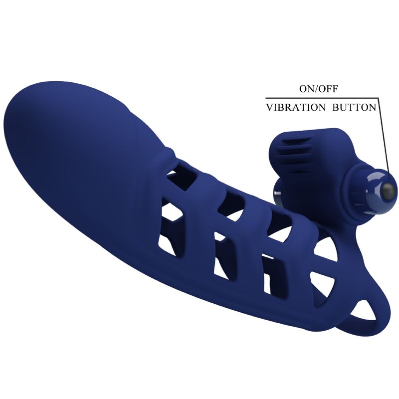 PRETTY LOVE - ANNEAU VIBRATEUR ALTAF AVEC GAINE SILICONE BLEU