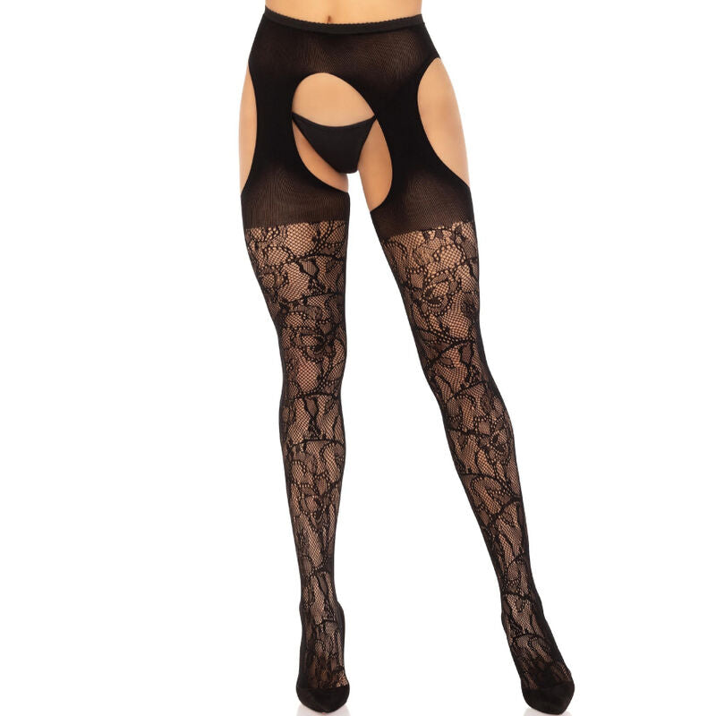 LEG AVENUE - LACE GARTER STOCKINGS BLACK - 4