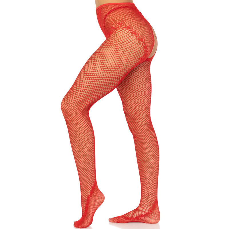 LEG AVENUE - CROTCHLESS FISHNET STOCKINGS RED - BLACK - 6