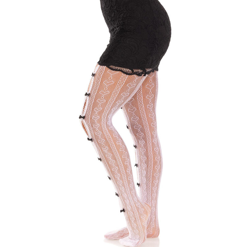 LEG AVENUE - MEDIAS CON ABERTURAS CORAZON & LAZOS ROSA