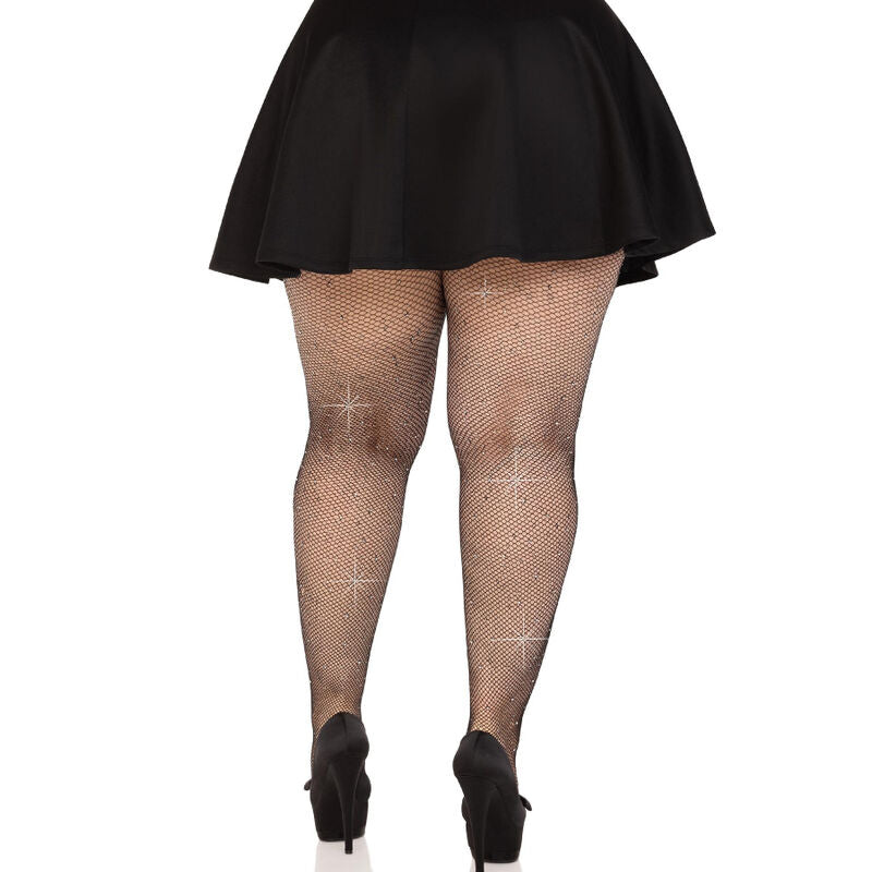 LEG AVENUE - CRYSTALIZED MESH STOCKINGS CARAMEL PLUS SIZE - BLACK - 2