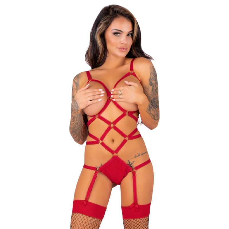 LIVCO CORSETTI FASHION - THIARA LC 20213 SET BODY + STOCKINGS RED L/XL - L/XL - 9