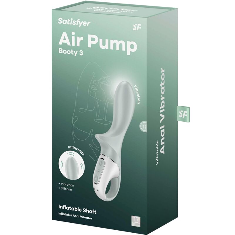 SATISFYER - AIR PUMP BOOTY 3 INFLATABLE ANAL VIBRATOR GREYGREEN - 5