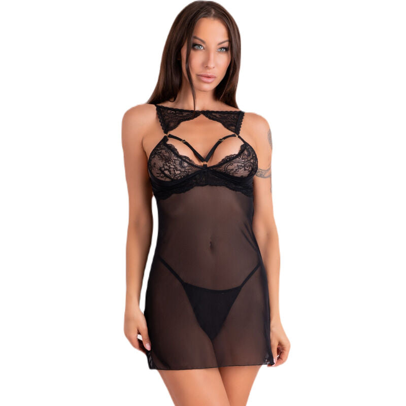LIVCO CORSETTI FASHION - KROLINA LC 90734 CHEMISE + THONG BLACK L/XL - S/M - 1