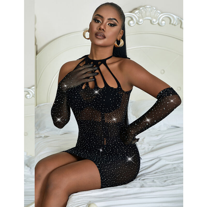 SUBBLIME - 952235 FISHNET DRESS WITH RHINESTONES BLACK ONE SIZE - 9