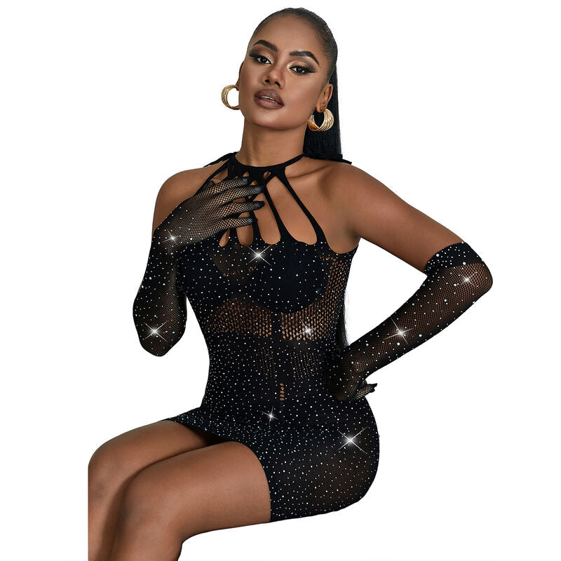 SUBBLIME - 952235 FISHNET DRESS WITH RHINESTONES BLACK ONE SIZE - 3