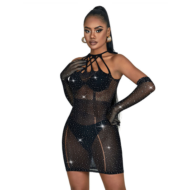 SUBBLIME - 952235 FISHNET DRESS WITH RHINESTONES BLACK ONE SIZE - 4