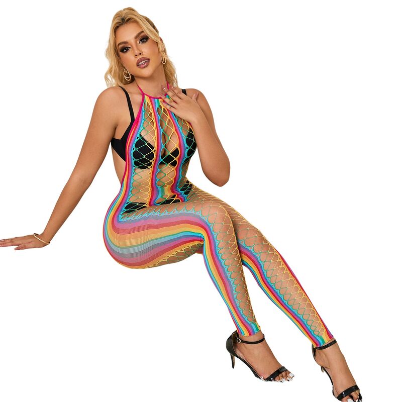 SUBBLIME - 952358 RAINBOW HALTER NECK FISHNET DRESS ONE SIZE - 6
