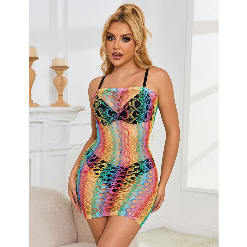 SUBBLIME - 952365 RAINBOW BARE SHOULDER FISHNET DRESS ONE SIZE - 8