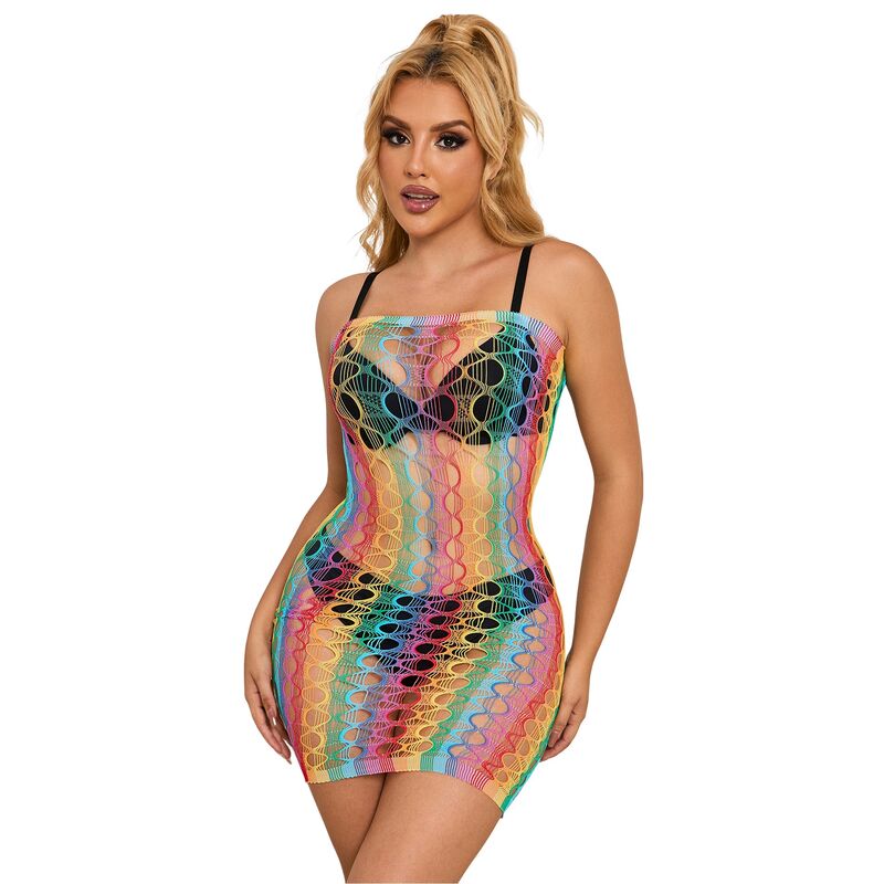 SUBBLIME - 952365 RAINBOW BARE SHOULDER FISHNET DRESS ONE SIZE - 3