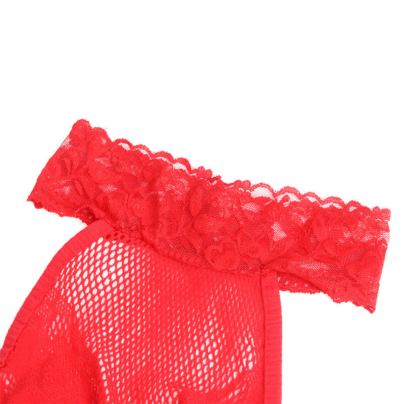 SUBBLIME - 952372 FISHNET AND LACE CROTCHLESS BODYSTOCKING WITH HIGH NECK RED ONE SIZE - 4