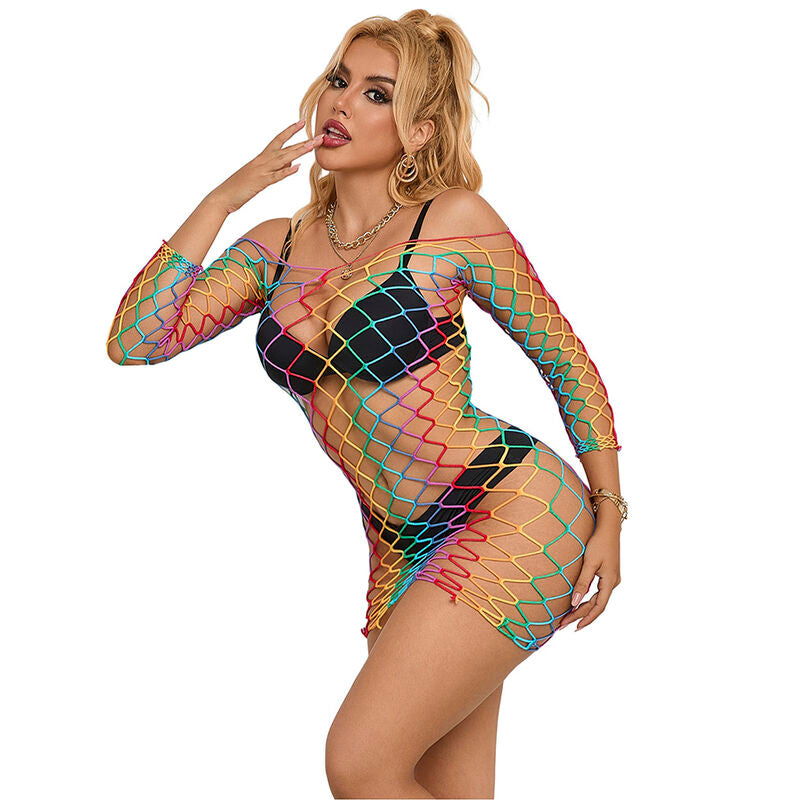 SUBBLIME - 952426 RAINBOW LONG SLEEVE FISHNET DRESS ONE SIZE - 1