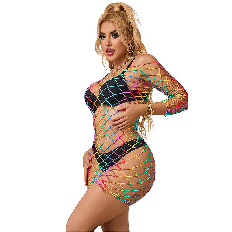 SUBBLIME - 952426 RAINBOW LONG SLEEVE FISHNET DRESS ONE SIZE - 8