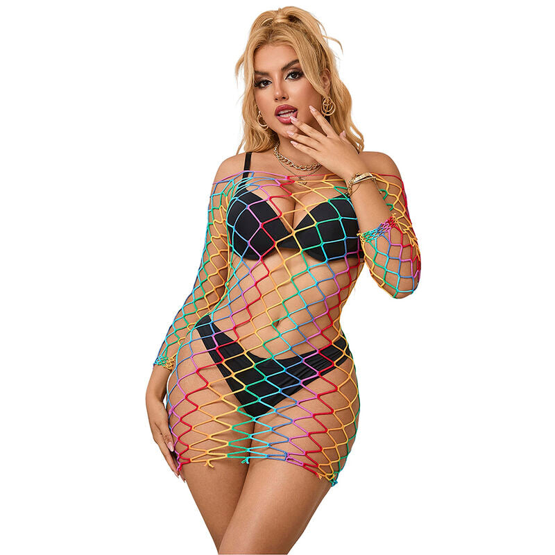 SUBBLIME - 952426 RAINBOW LONG SLEEVE FISHNET DRESS ONE SIZE - 9